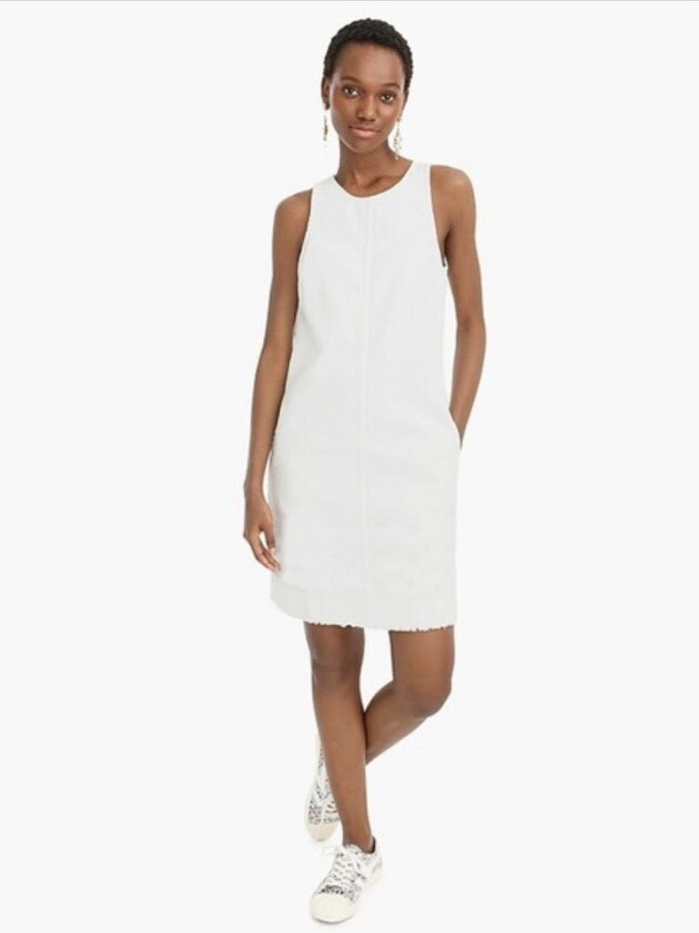 J. Crew White Sleeveless Shift Mini Dress With Side Pockets